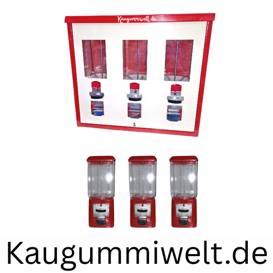 3er Set Wandgehäuse inkl. 3 Kaugummiautomaten und Schloss